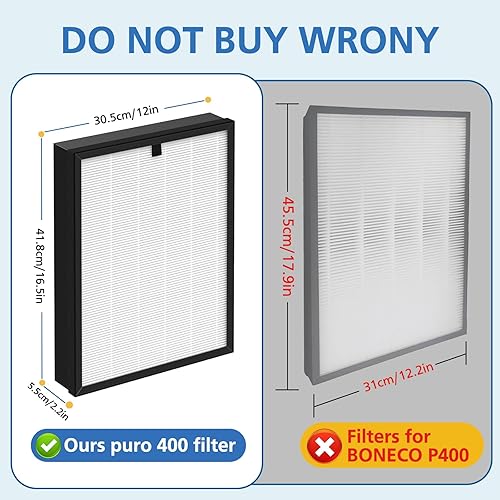 Miniatura 4 de Filtro de repuesto para purificador de aire 400, filtro HEPA HP-14 compatible con purificador de aire Puro 400, HEPA 3 en 1 con filtro de carbón