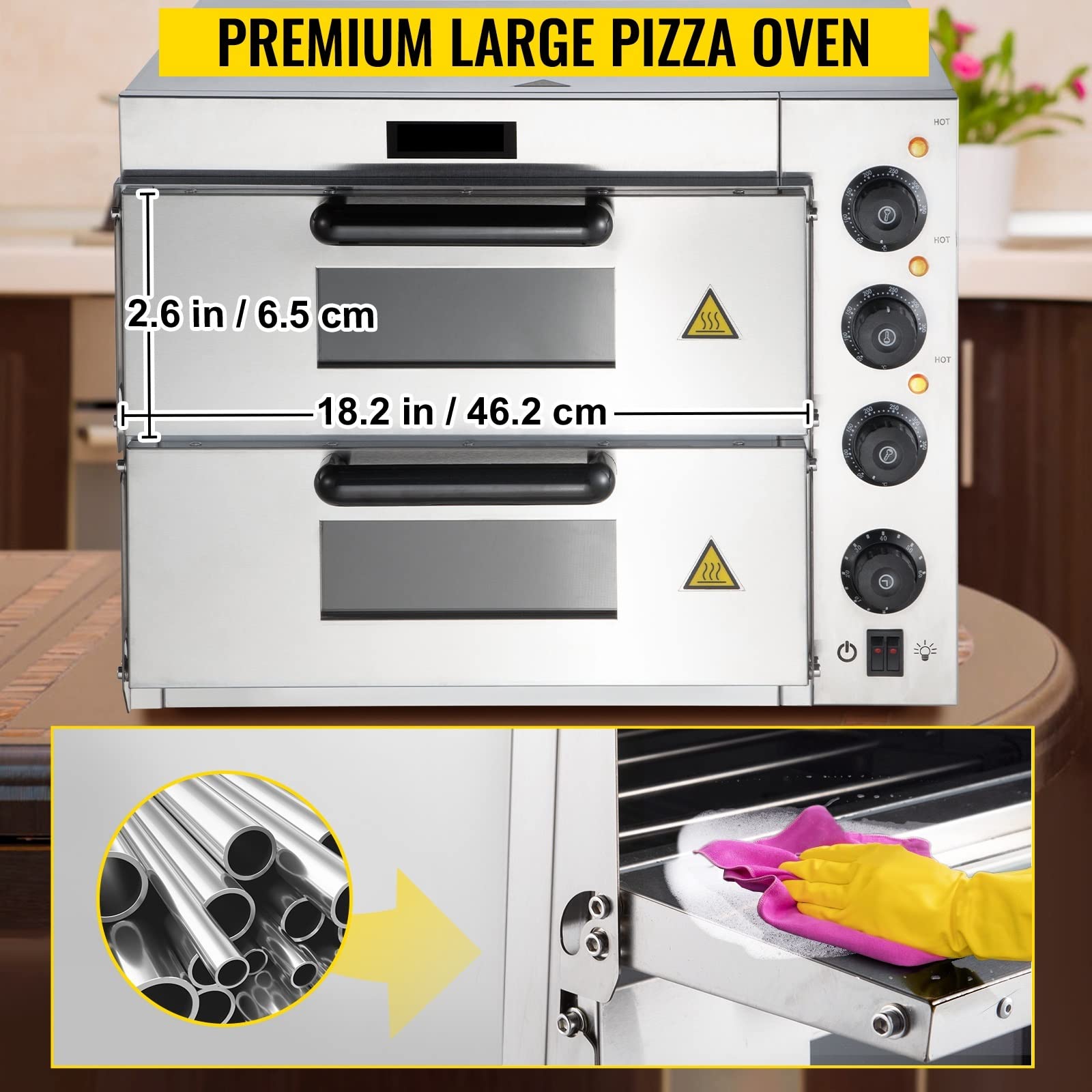 Forno Pizza Commerciale 14"Pizzaiolo multiuso Double Deck Layer 1950/3000W for pasticceria casalinga al ristorante(3000W)