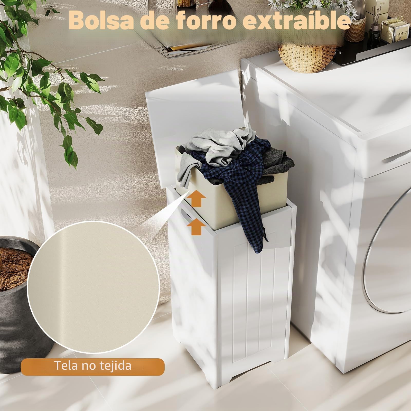 GIANETX Cesto Ropa Sucia de 34 litros con Tapa y Asa, Armario para Colada de Madera, 30 x 30 x 61 cm, Arcón de Almacenamiento para Baño, Dormitorio, Lavandería (con Bolsa Interior)