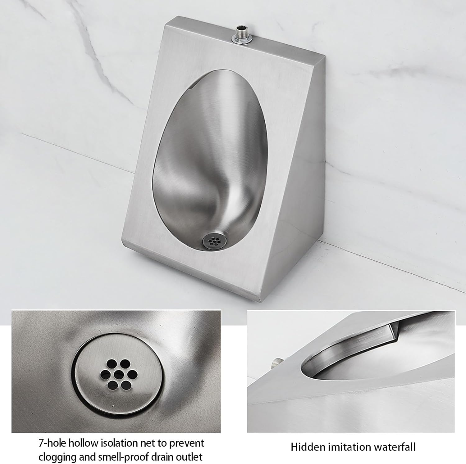 Wall Mounted Sensor Urinal, 304 Stainless Steel Urinal with Wall Row/Floor Row, Men's Toilet Washout High-Efficiency Urinal, Urine Diverter for Schools, Hospita(Floor Row B)
