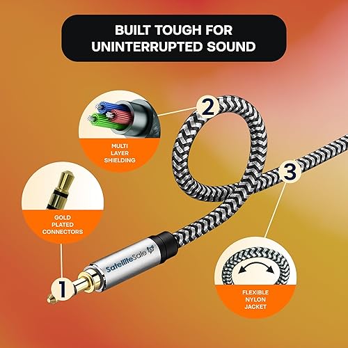 Miniatura 4 de SatelliteSale Conector de audio auxiliar de 0.138in macho a macho, cable auxiliar estéreo digital negroblanco, cable de nailon de 6 pies
