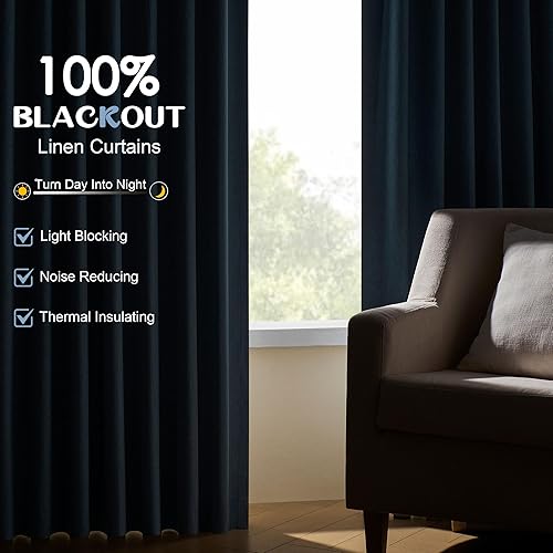 Miniatura 2 de UHITECH Cortinas opacas de 108 pulgadas de largo para ventana de sala de estar, juego de 2 paneles, color azul, moderno, con aislamiento térmico,