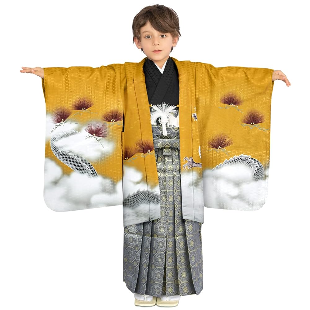 410ab33■七五三 五歳 着物&羽織&袴&角帯 五つ紋 兜 刺繍■良好 410ab33□七五三 五歳 着物&羽織&袴&角帯 五つ紋 兜 刺繍□