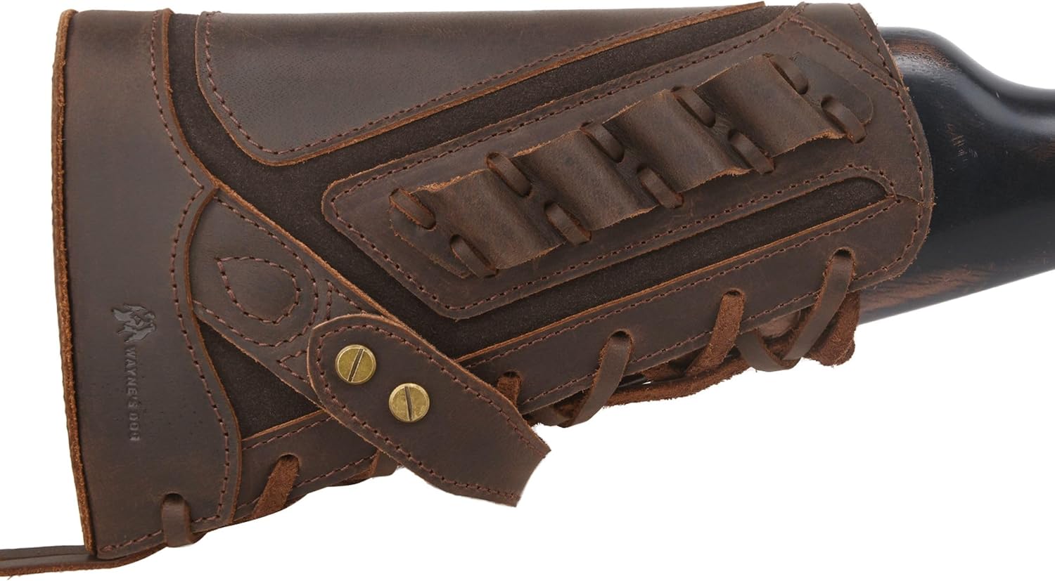 Tas Trost Leather Rifle Recoil Pad Buttstock with Ammo Holder, No Drill Cheek Rest Sleeve for .308 .22LR .45-70 .30-30