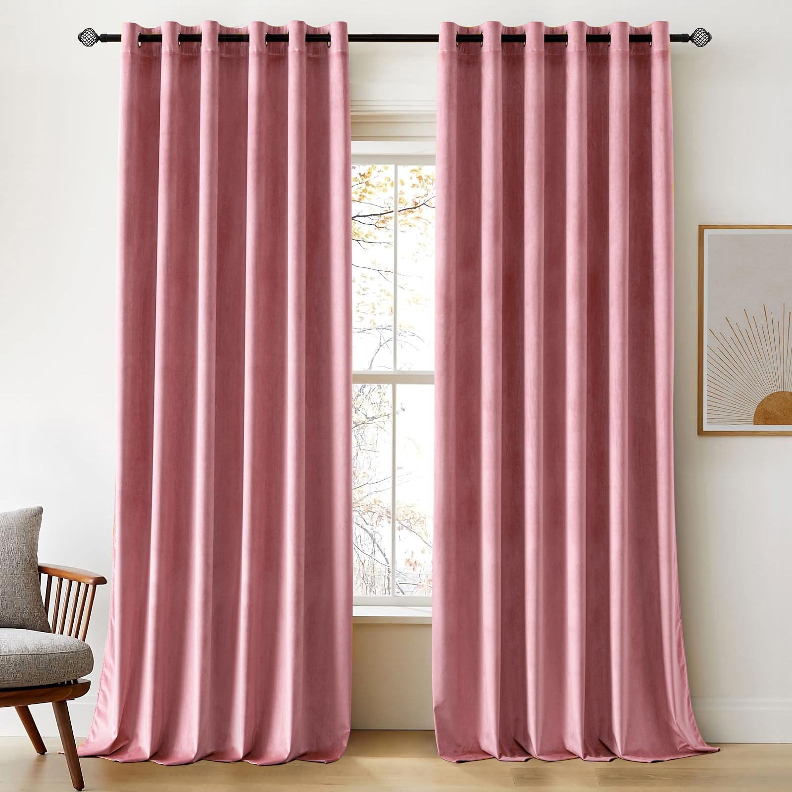 Woaboy Velvet Curtains 90 Drop Blush Pink Curtain for Living Room Thermal Blackout for Girls Bedroom Luxury Eyelet Drapes Window Treatment Insulated Soundproof & Room Darkening W 90 x L 90 2 Panels