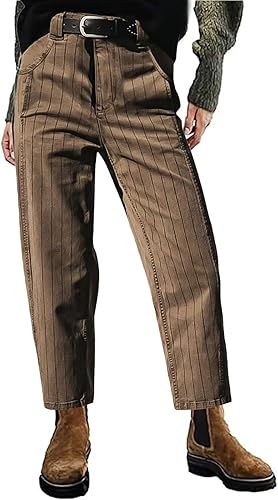 Flamingals Pantalones vaqueros elásticos de barril de rayas recortadas vintage de cintura media sin cinturón