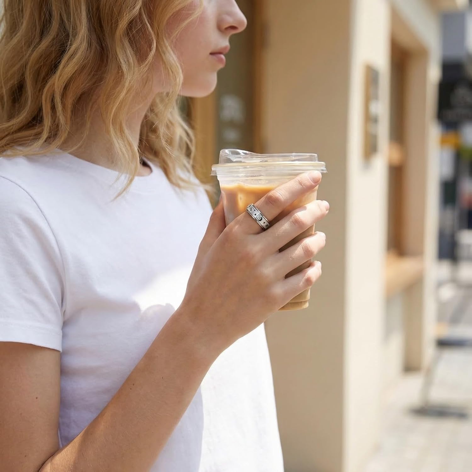 Fidget Ring for Anxiety Relief - Stainless Steel Spinner Ring with Moon & Star, Stress Relief Calm Ring for Women & Men, Smooth Roller Fidget Band Ring