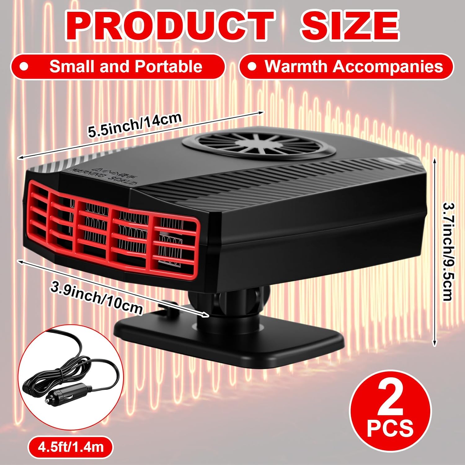 BBTO 2 Pcs Portable Car Heater for Vehicle, 12V 150W Car Heater That Plugs into Cigarette Lighter, 2 in 1 Fast Heating or Cooling Auto Fan Windshield Defogger and Defroster 360° Rotary(Black)