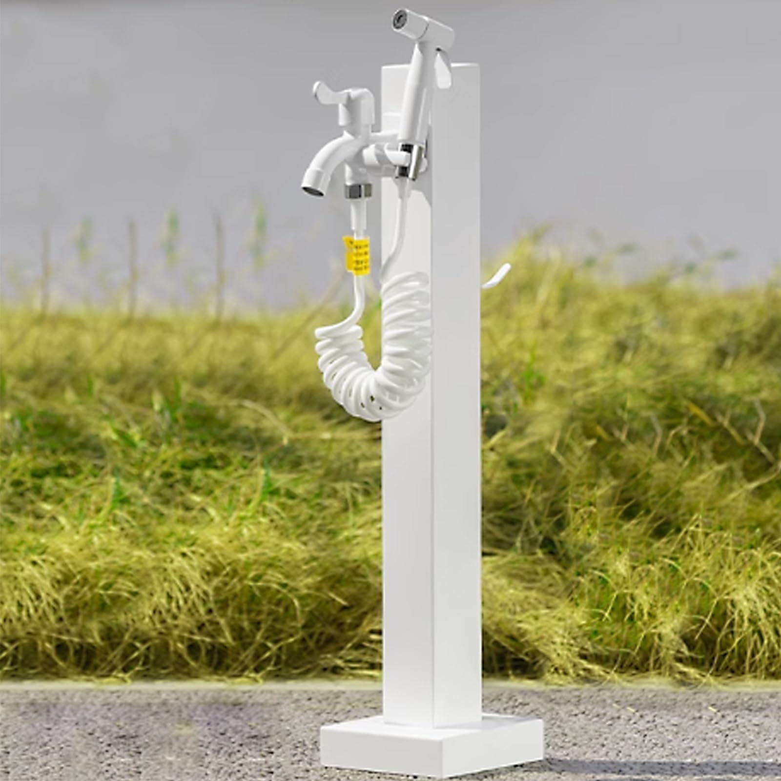 inless - Rubinetto dell'acqua da esterno in acciaio con pistola a spruzzo, rubinetto da giardino da 60 cm per irrigazione efficiente e soluzione di irrigazione, fontana da giardino bianca per uso