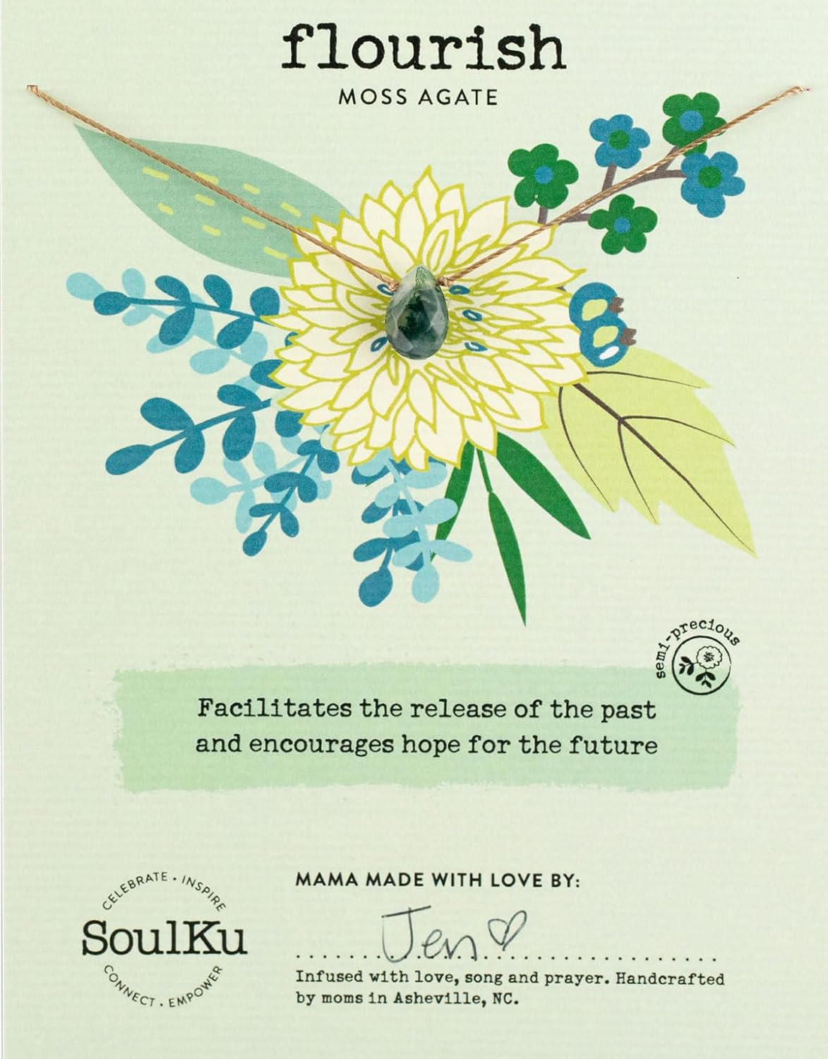 SoulKu Handcrafted Necklace, Empowerment Jewelry With Healing Crystal, Inspirational Jewelry For Women, Mom & Sister Gifts, 2" Extender With Lobster Clasp, 16" Nylon Cord