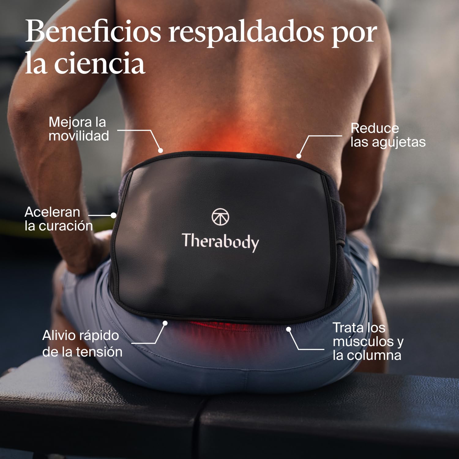 ThermBack LED by Therabody - Envoltura de espalda 4 en 1 con terapias de calor, infrarrojos lejanos, vibración y luz LED para aliviar el dolor de espalda baja de acción rápida