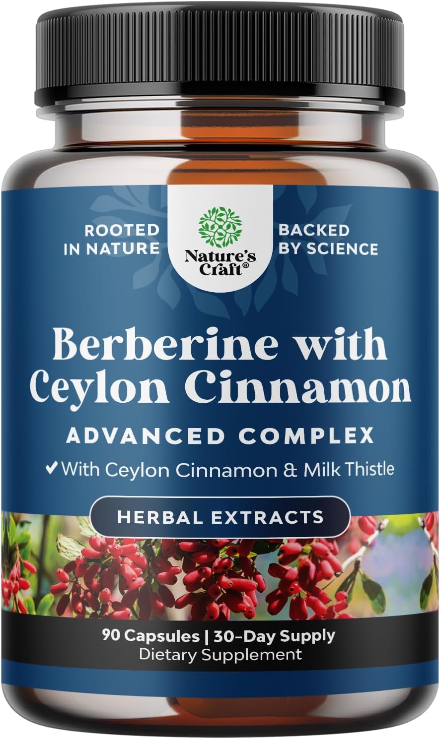 Balancing Berberine Plus 1200mg Per Serving Complex - Antioxidant Berberine with Ceylon Cinnamon Capsules Plus Silymarin Milk Thistle Extract - Active PK for Heart Health Support - 90 Count