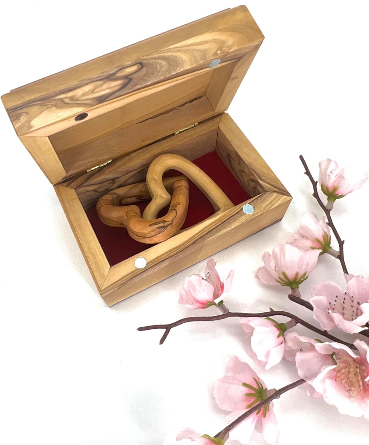 Holy Land Interlocking Wood Hearts, Olive Wood Heart, Interlinked Hearts Connected Together, Wedding & 5th for Wife, Valentine's Day Box for Him, Interlocking Hearts Wood