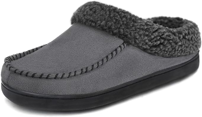 ULTRAIDEAS Set of Two Pairs Mens Slippers(Gray & Coffee, Medium, 9-10)