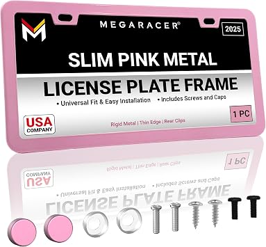 Premium Slim Princess Pink License Plate Frame, 1 Piece, Thin Edge, Metal