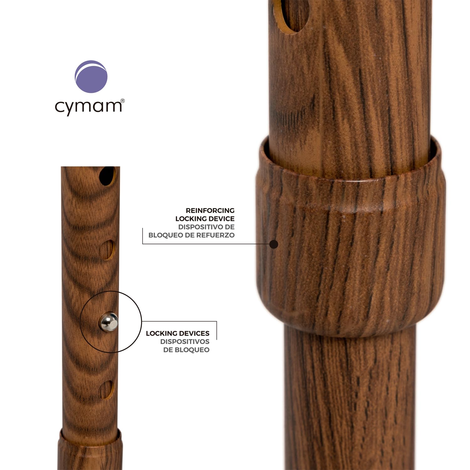 Bastone Estensibile per Anziani – Alluminio con Impugnatura in Legno Ergonomica Ambidestra, Modello Legno, con Cinturino di Sicurezza