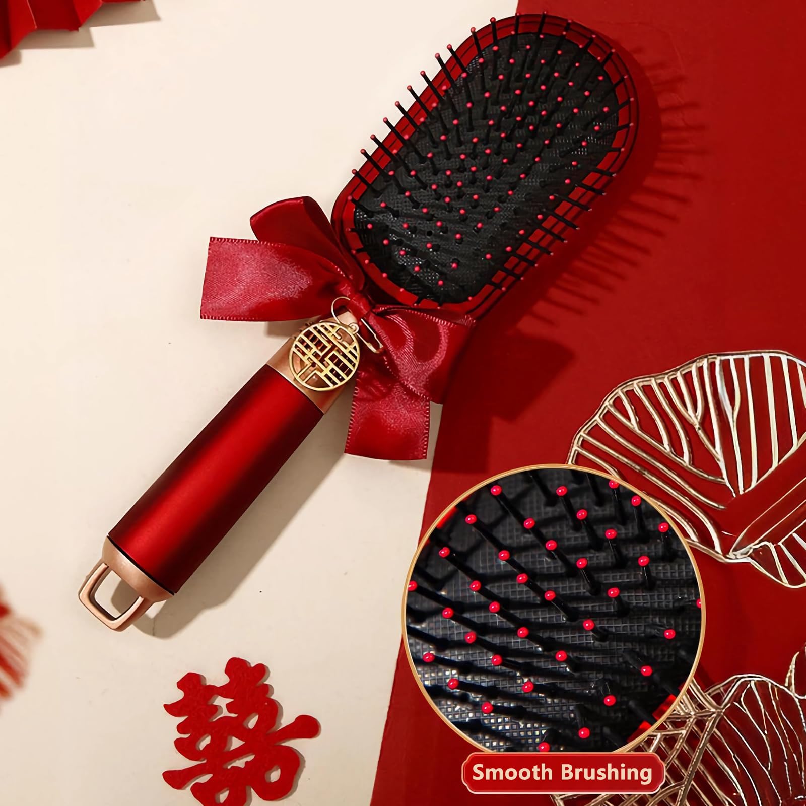 Accessori da sposa cinesi per sposa, pettine per capelli, spazzola per capelli ricci e specchio a mano con decorazioni a doppia felicità, accessori per capelli cinesi rossi