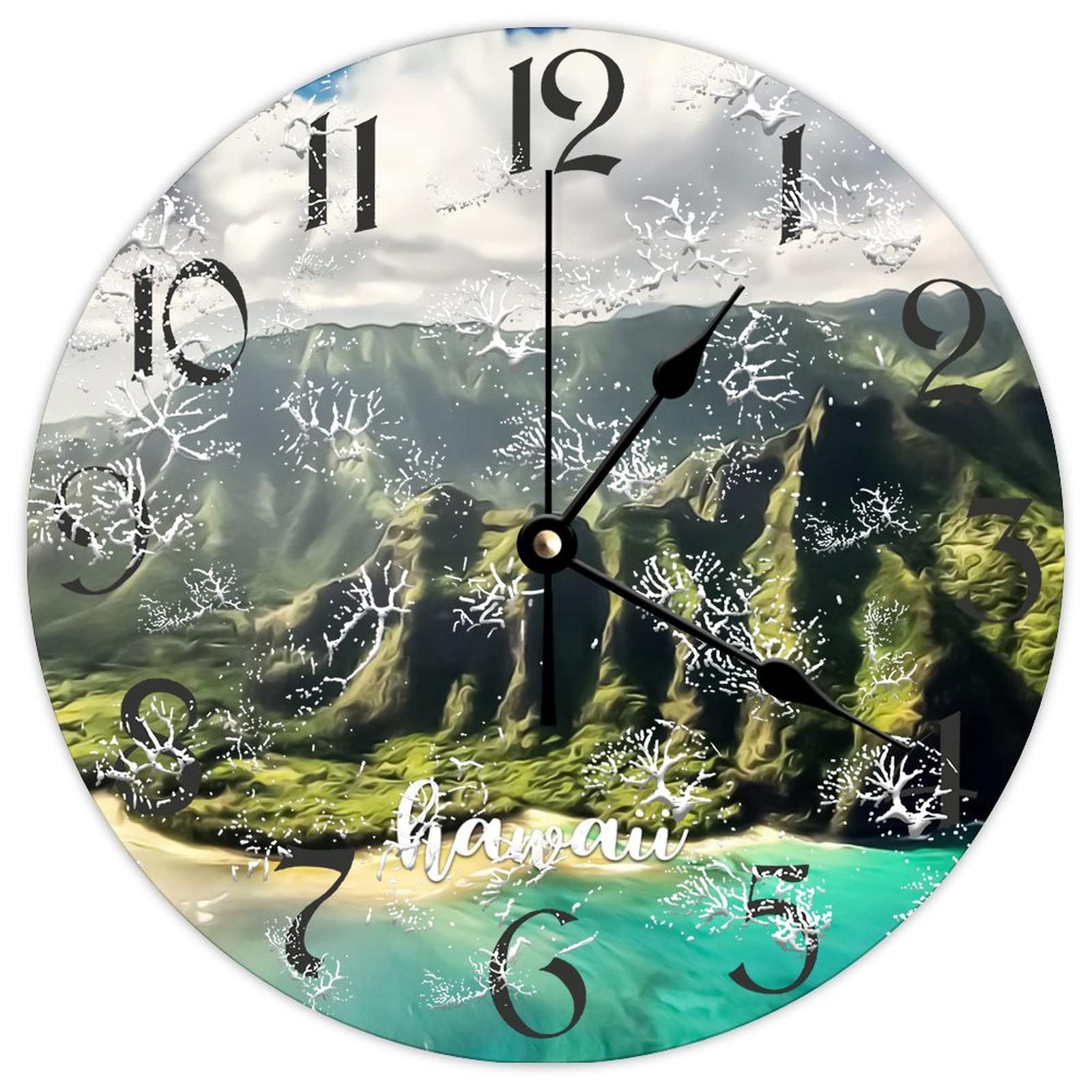 Horloge murale silencieuse en bois Hawaii City rétro 38cm