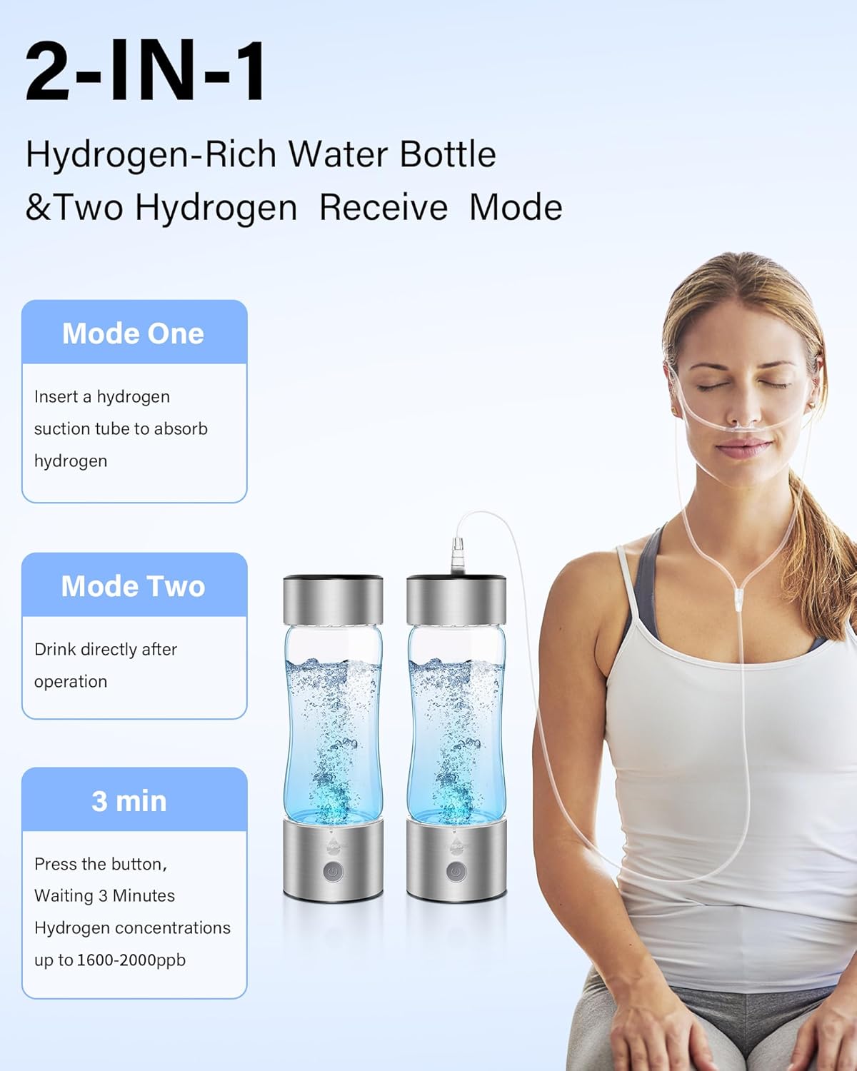 Hydrogen Water Bottle, 1600-2000 Hydrogen Water Bottle Generator, Hydrohealth Hydrogen Water Machine Improve Water in 3 Mins for Home, Office, Travel, Daily Drinking