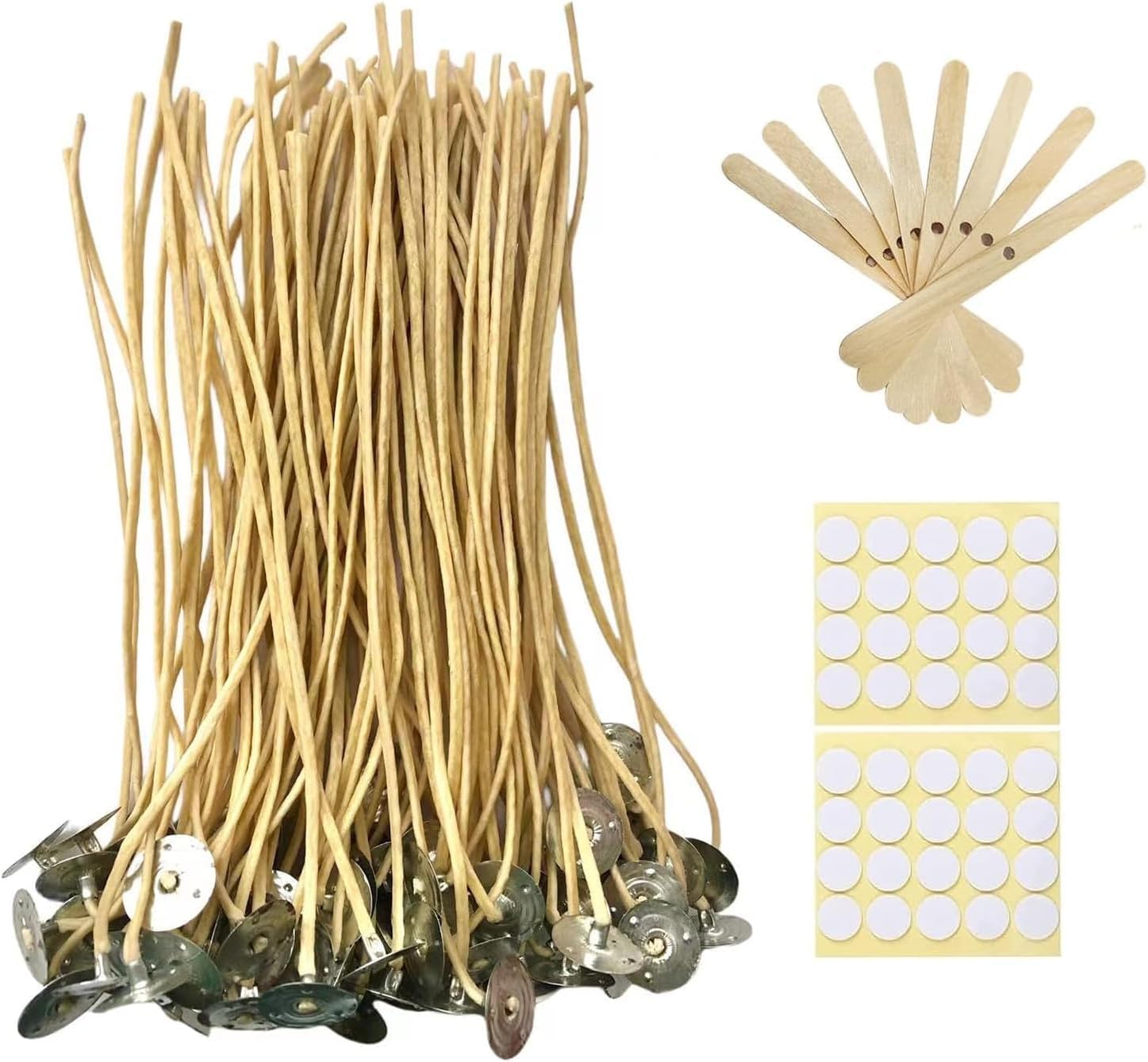 300 PCS 6 inch Hemp Candle Wicks Stickers & Centering Bars Included, 2.5mm Beeswax Candle Wicks Natural Candle Wicks for Beeswax Candle Making Hemp Edible Candle Wick for Butter Candle