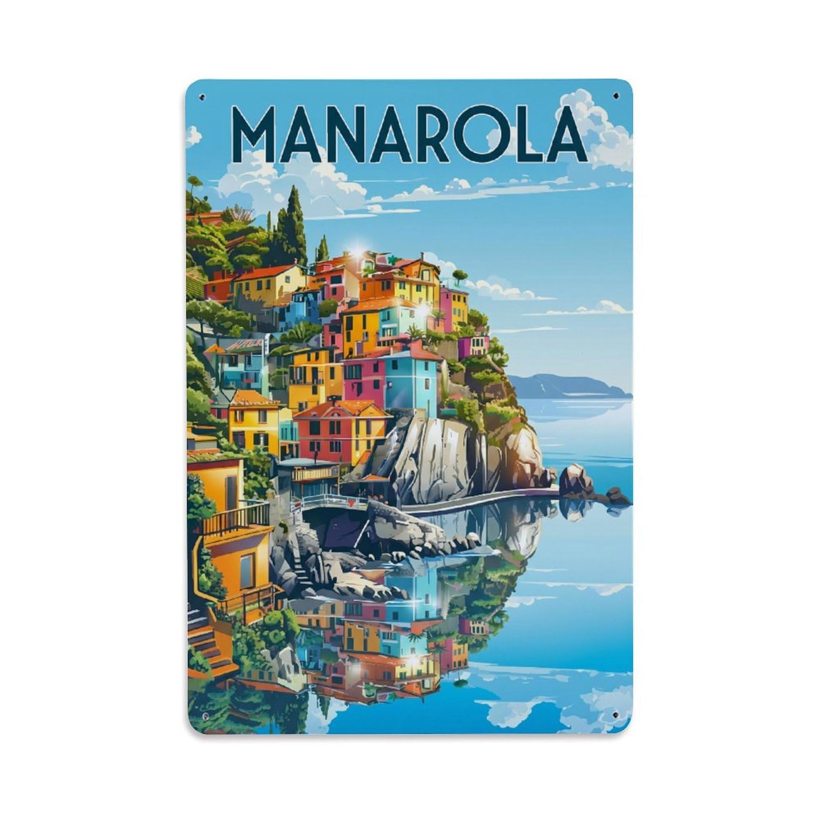 Huiyhb 8X12inch(20X30cm) Vintage Travel Manarola Italy Reflection Metal Tin Sign