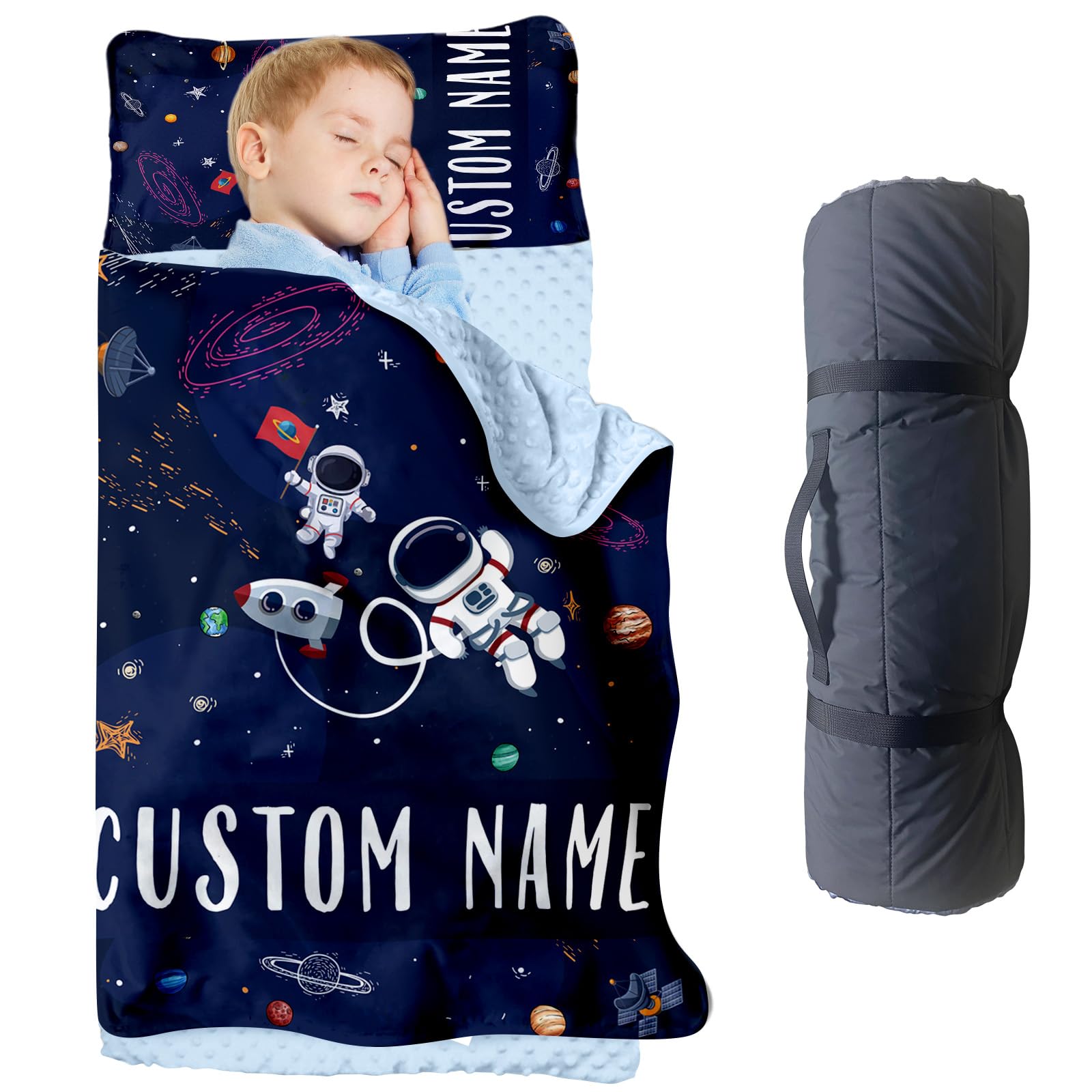 TOOTANN Custom Nap Mat for Toddlers, Personalized Sleeping Bag with Nap Blanket, Daycare and Preschool Roll Up Sleeping Mat with Name