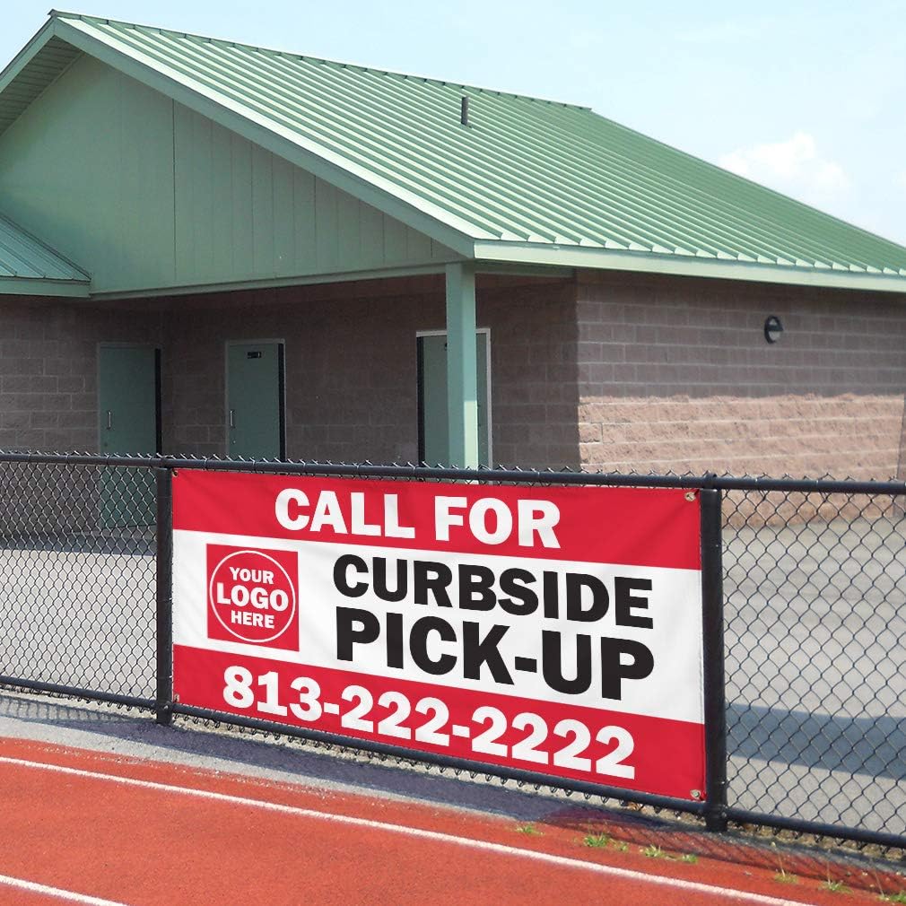 Custom Vinyl Banner Multiple Sizes Call for Curbside Pick up Logo and Phone Number Restaurant & Food Outdoor Weatherproof Yard Signs 4 Grommets 24x36Inches