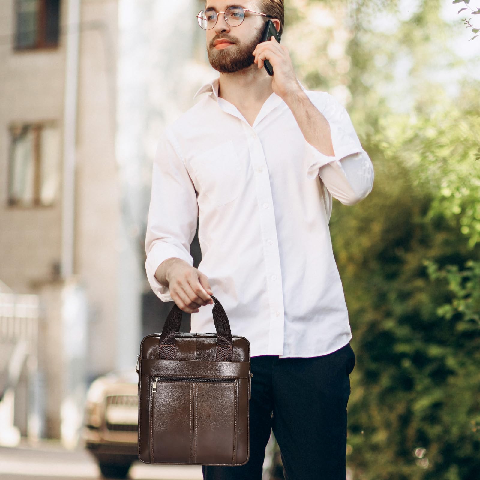 BAIGIO Bolso Bandolera Piel Hombre Bolso de Hombro Cuero Vintage Casual Bolso Hombre Bandolera Grande