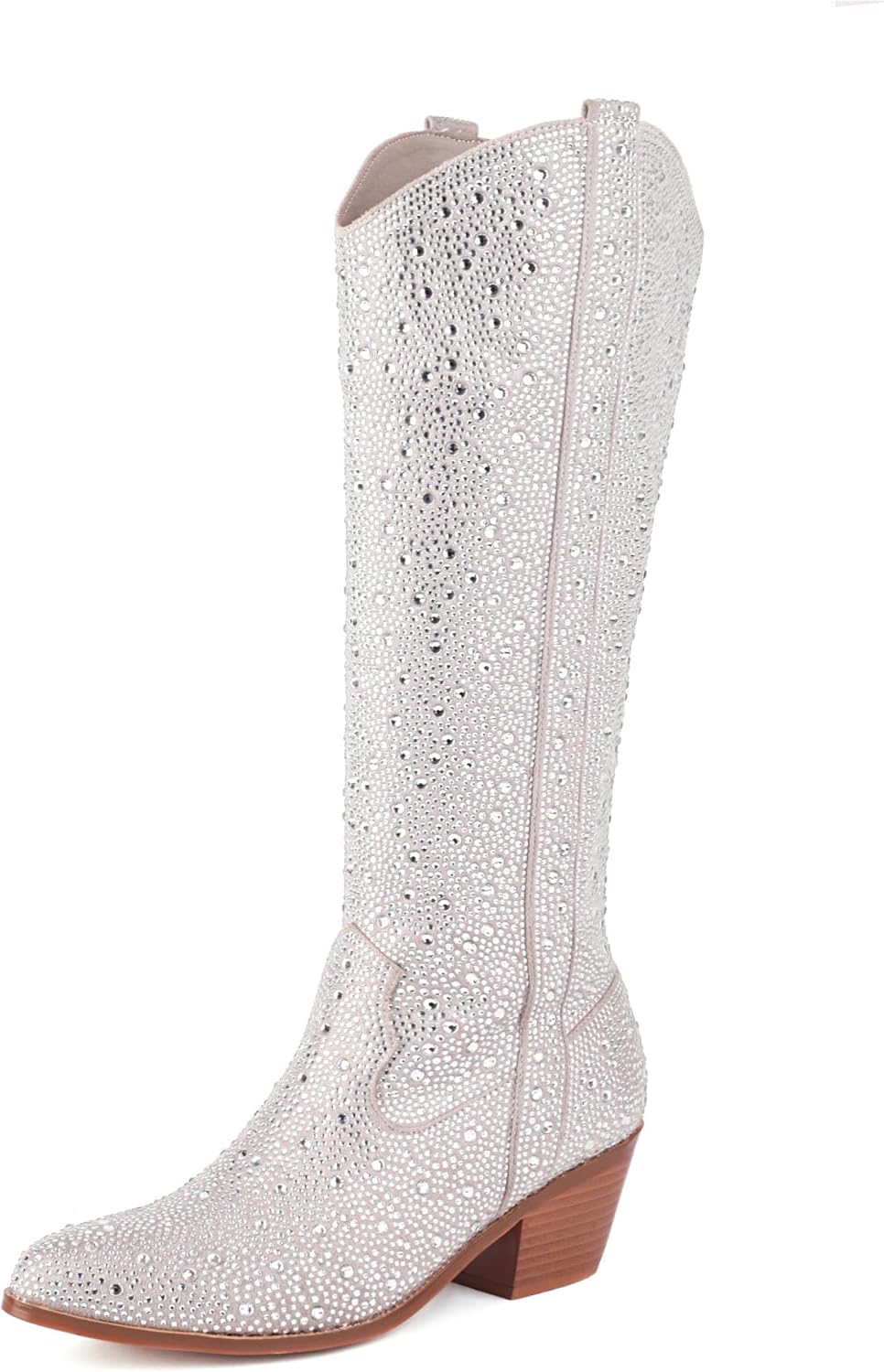 Women's Rhinestone Boots Wide Calf Cowgirl Western Mid Pointed... - Picture 24 of 30