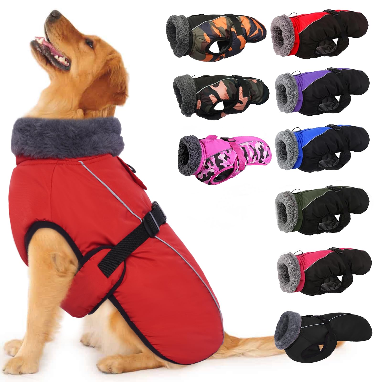 Manteau chien polaire imperméable veste réfléchissante hiver ajustable