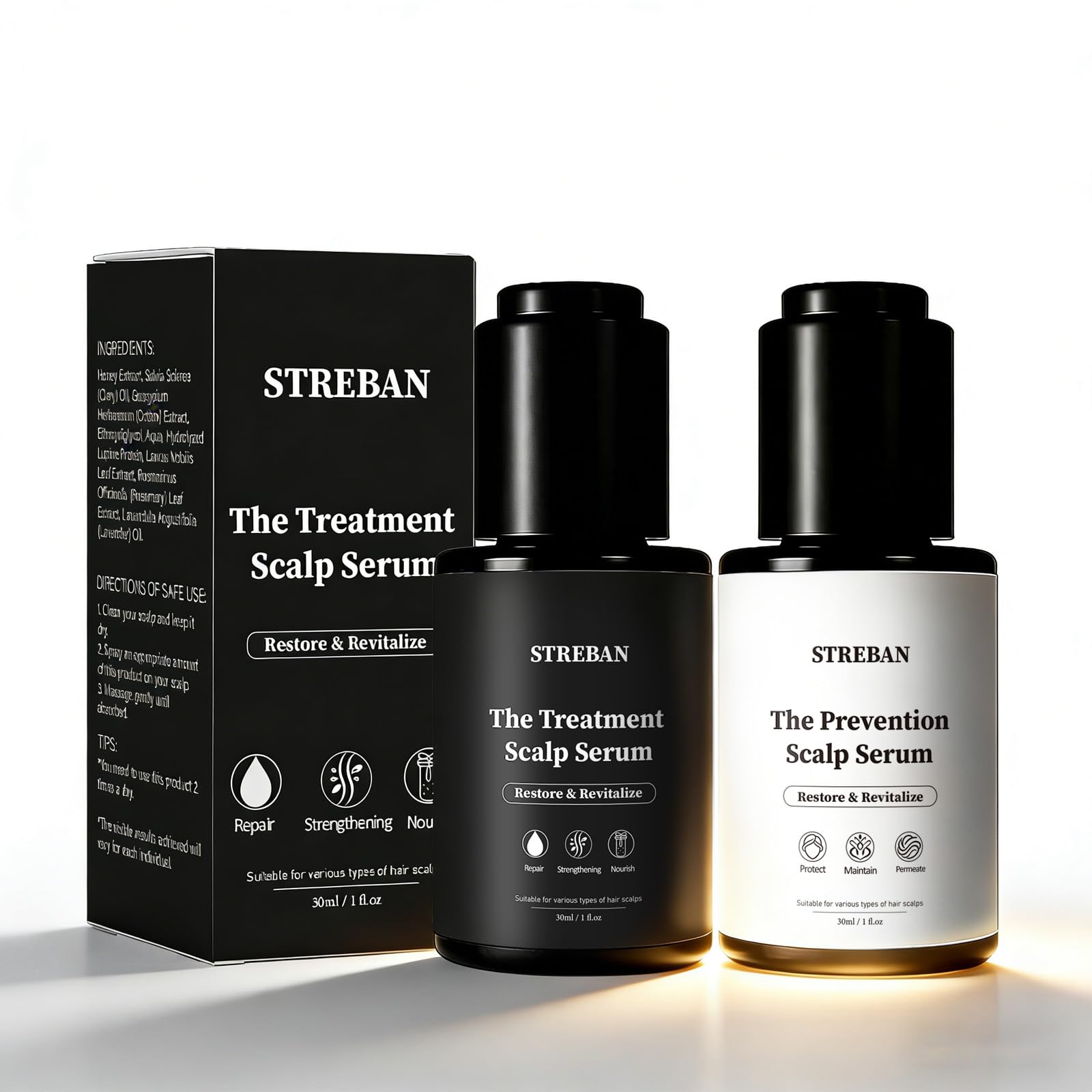 Professional Hair Serum Bundle, Day & Night Scalp Care System