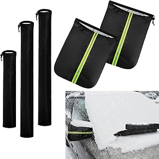 5 PCS Car Mirror Covers and Windshield Wiper Covers, Rearview Mirror Wiper Snow Covers Dust and Frost Protectors, Car Exterior Protection Accessories, Universal for Most Cars (Black)