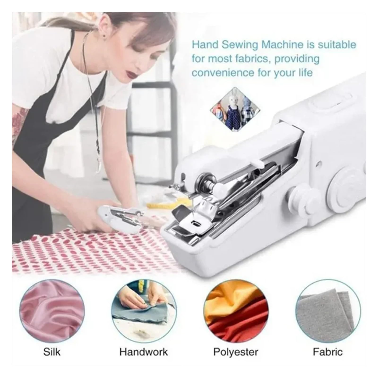 Mini máquina de Coser portátil, máquina electrónica doméstica, Puntada rápida, Costura, Bordado, inalámbrica, para Ropa y Telas, Herramienta Manual fácil de Usar.,White Set B