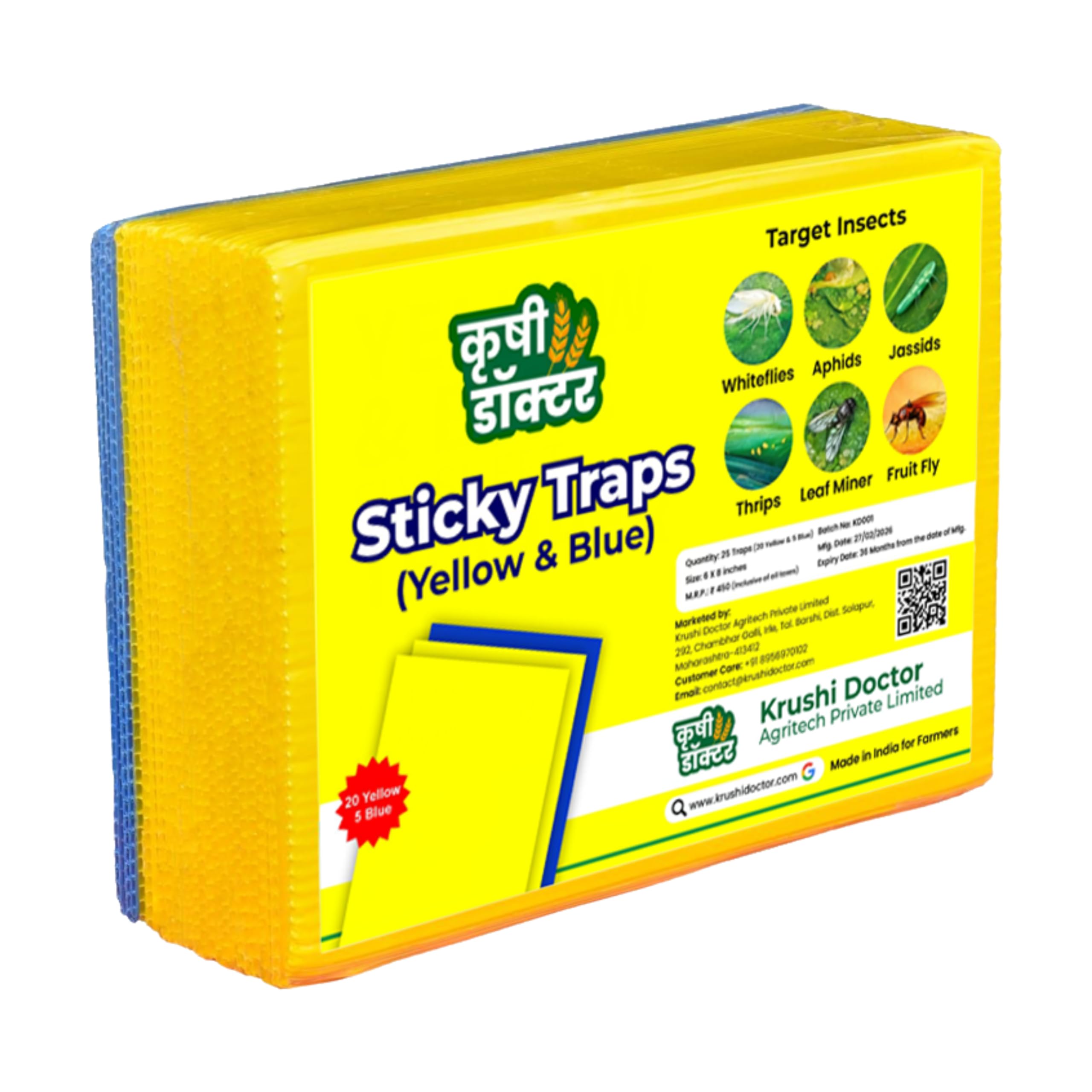 Yellow & Blue Sticky Trap for Insects Control | 6 x 8 Inch | 25 Traps Combo | for Whitefly, Aphids, Thrips | Suitable for Vegetable Crops-image-42