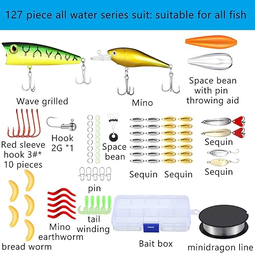 Miniatura 4 de Sosation Kit de herramientas de pesca de 134 piezas, equipo y equipo de pesca, alicates de pesca, herramienta removedor de anzuelos, juego de pinzas