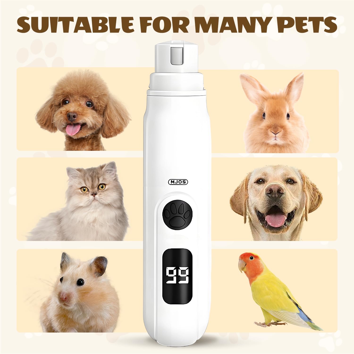 2025 Upgrade Cordless Pet Nail Trimmer for Dogs & Cats with LED Light, 3-Speed Low Noise Nail Grinder for Thick & Long Nails, Fast USB Charging (1 PC) - image 6