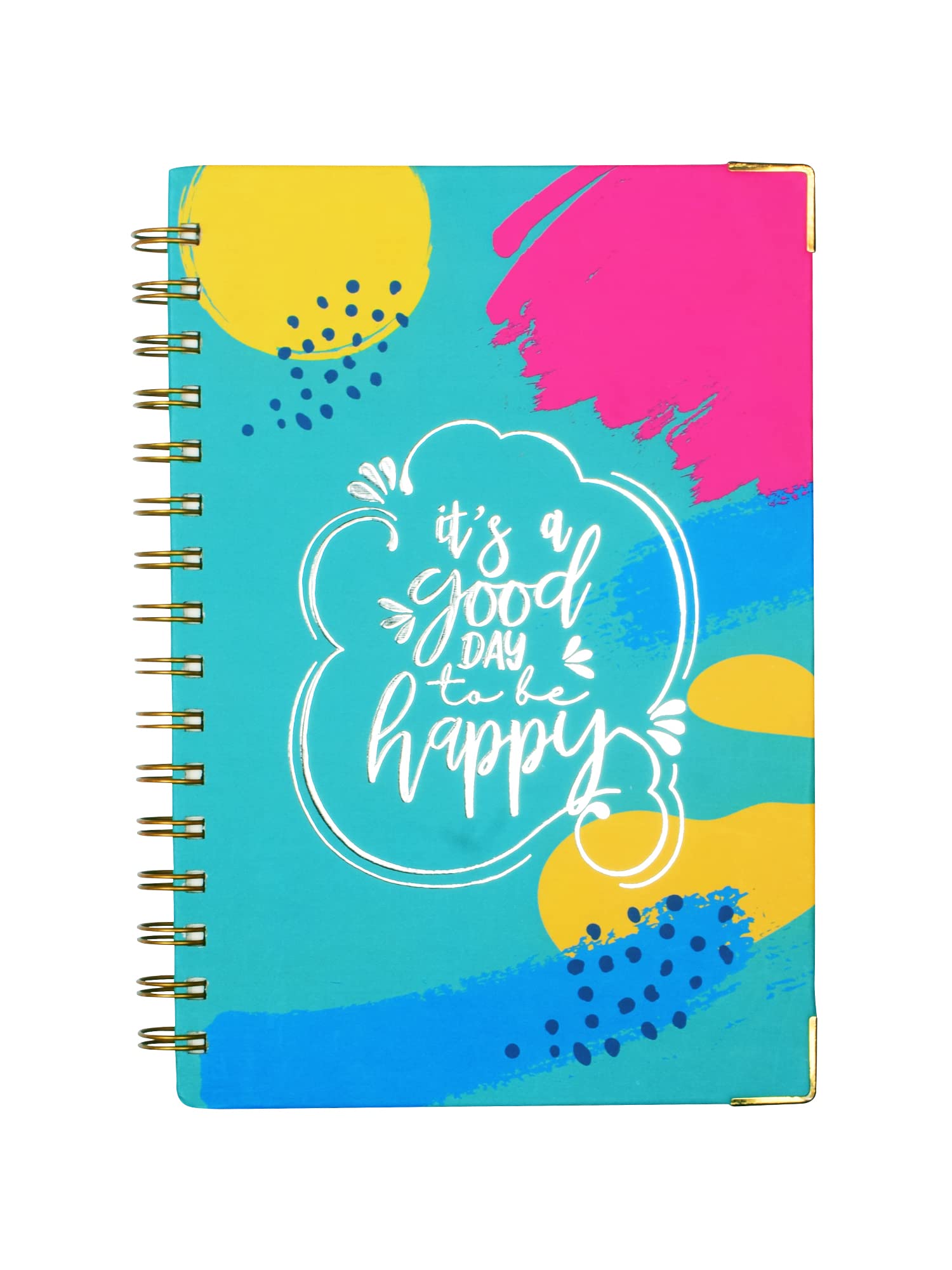 Undated Daily Planner I Weekly Planner I A5 I Hard Cover I Wiro I192 Ruled Pages I 80 GSM I Lay Flat Design I Metal Corners I Plan your day, To do List- Happy Day - Blue