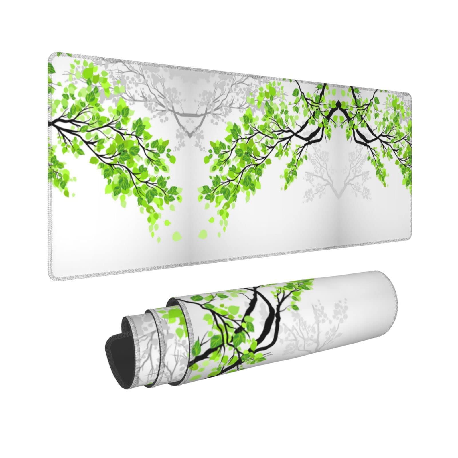 Tapis de souris grand format imperméable feuilles blanches et vertes - 8