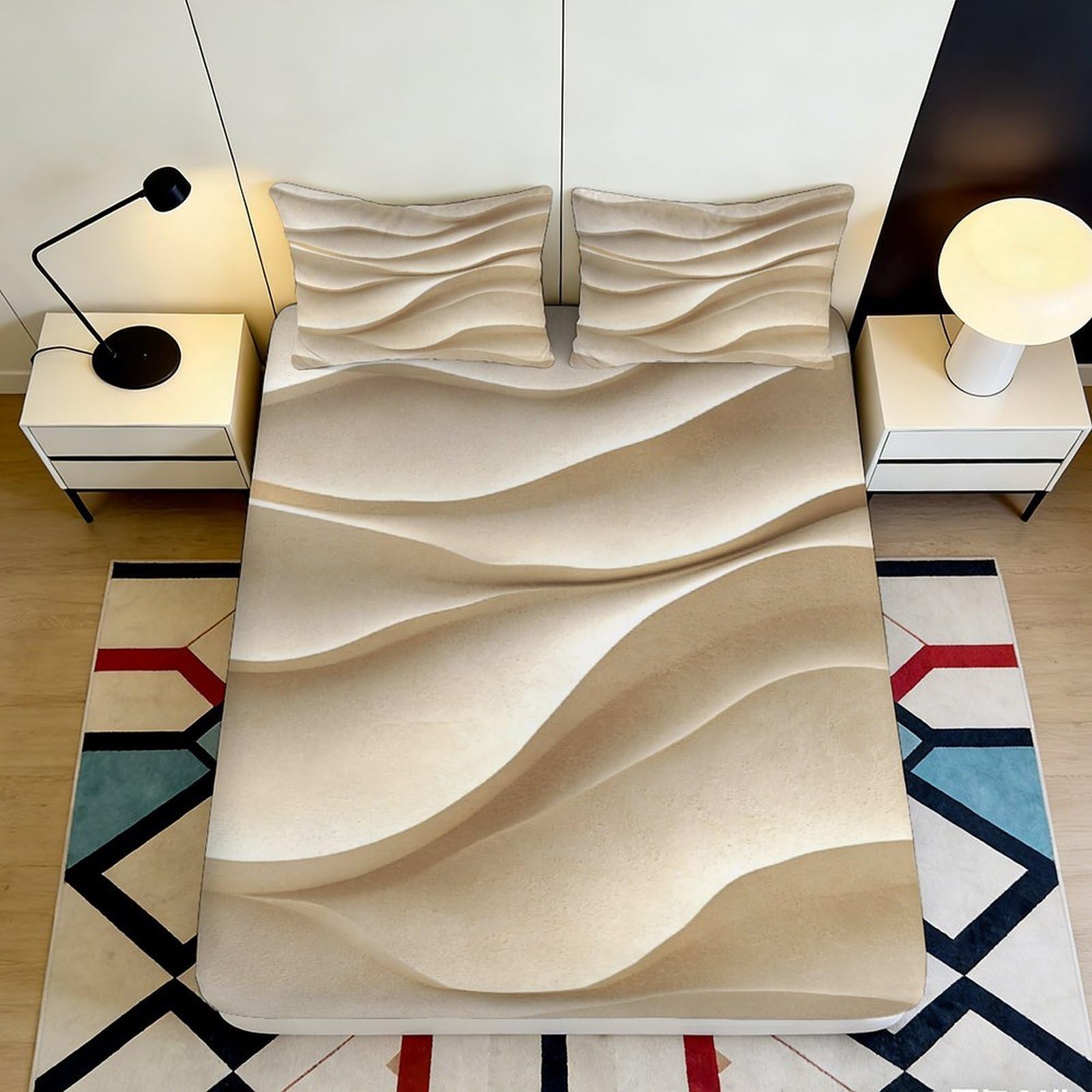 Pnayamiorkfel Style-3 3D Printed Sand Dunes Fitted Sheet Microfiber Beige Bed Cover For Bedroom Guest Room Mattress Protection Decor 90X200x25cm