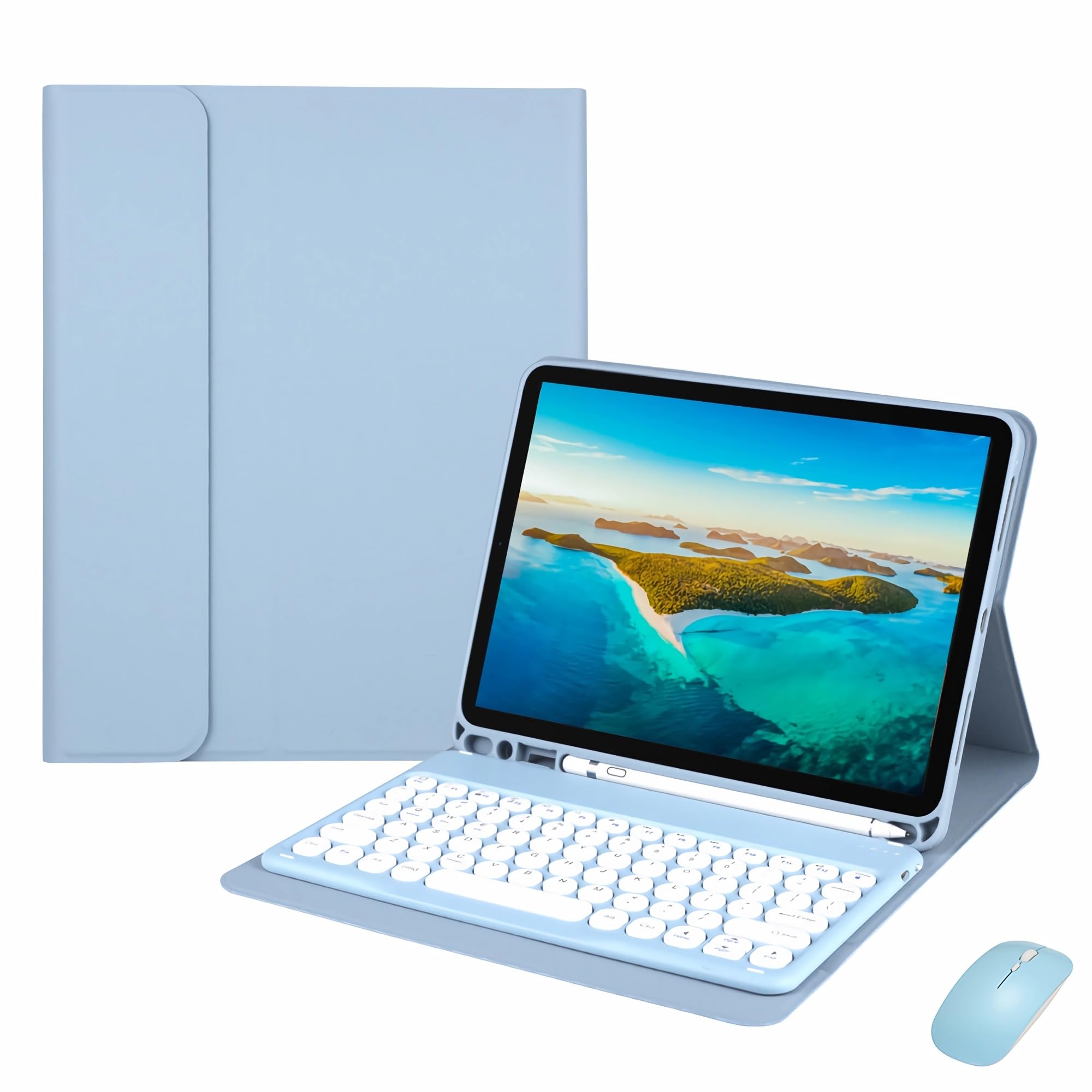 Clavier pour iPad Air 6 13 pouces 2024 avec souris et coque en cuir