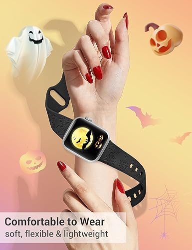 Miniatura 3 de W-RARA Correa grabada de Halloween compatible con Apple Watch Band de 1.496 in 1.575 in 1.614 in 1.654 in 1.732 in 1.772 in 1.929 in para mujeres y