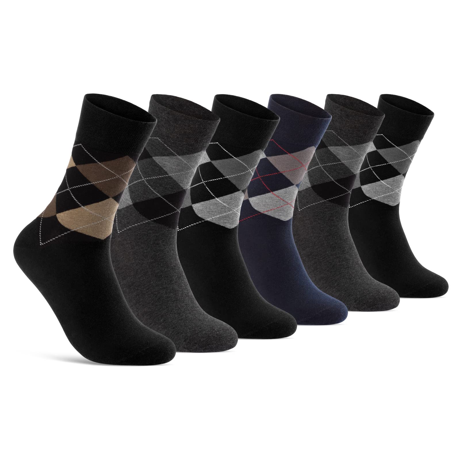 6 Pairs of Socks Checked Diamond Pattern Men Women Cotton Comfort Waistband Without Seam