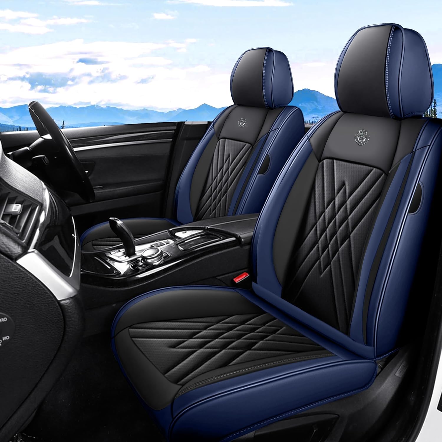 Front Set Fit for Kia Sorento Seat Covers 2003-2026, Full Coverage Waterproof Leather Seat Cover for Car, Non-Slip Car Seat Cushion (Black&Blue)