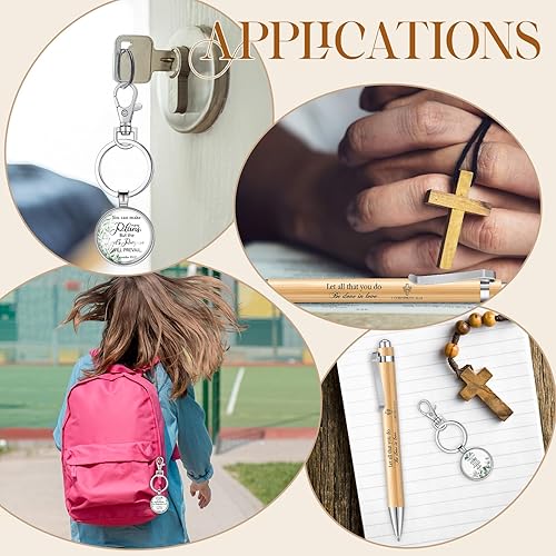 Miniatura 6 de Regalo cristiano con versículo bíblico, bolígrafos de bambú religiosos inspiradores, llavero con tarjetas, regalos de iglesia cristiana