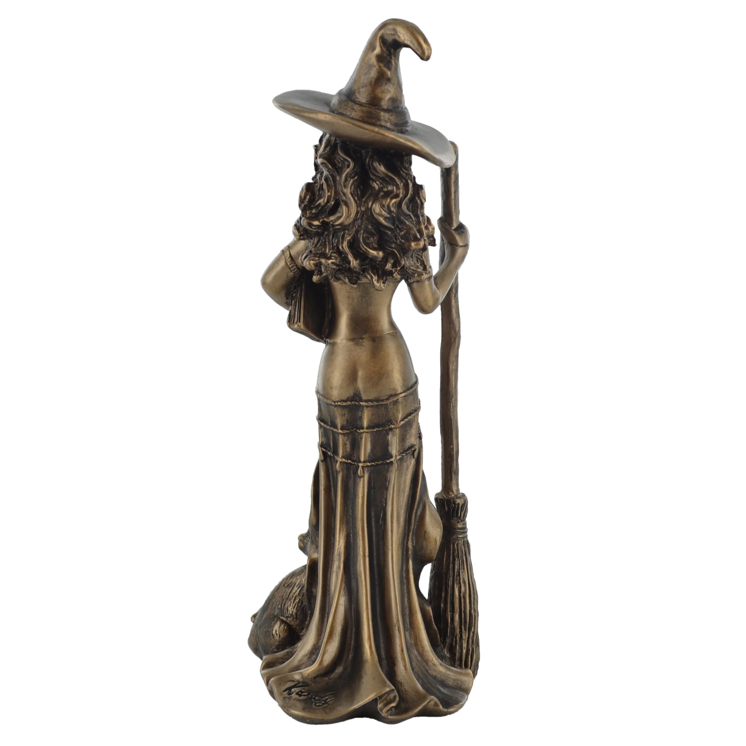 Figura decorativa de bronce con diseño de bruja y gato negro