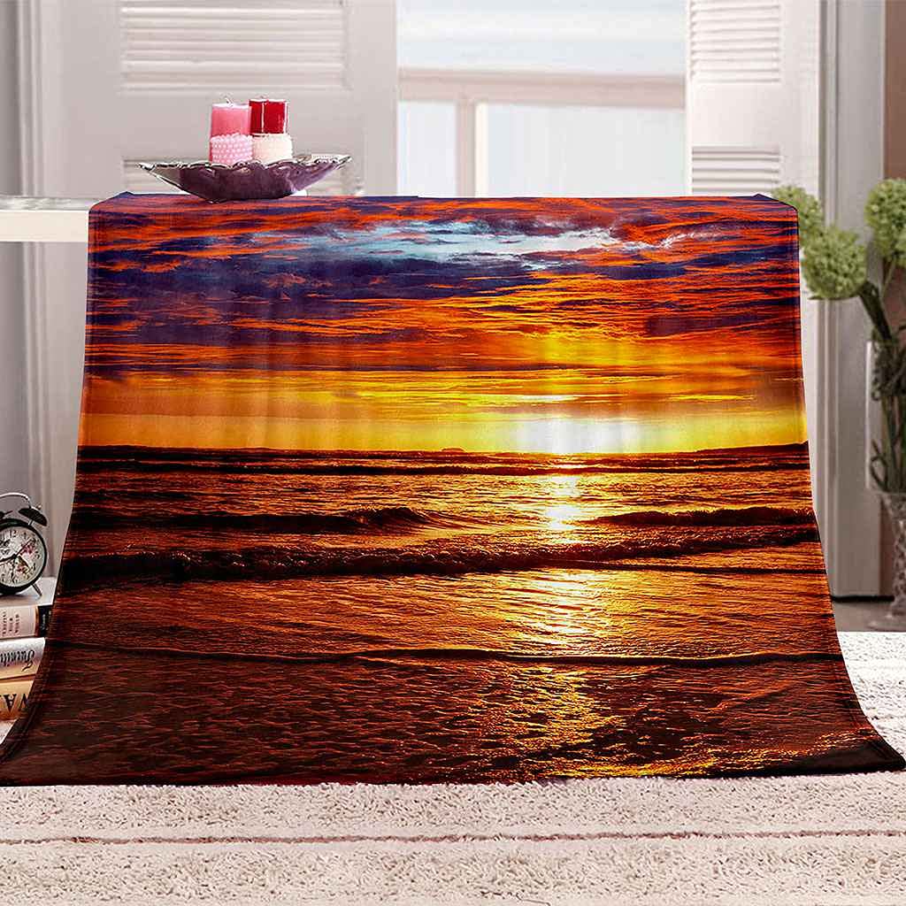 Couverture flanelle 100x130 cm paysage marin rouge pour lit enfant et adulte