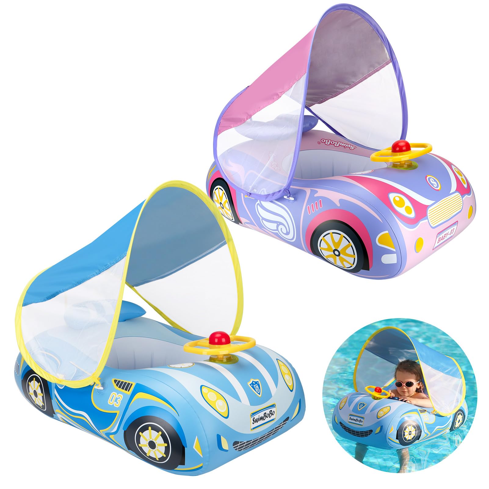 Photo 1 of Swimbobo Toddler Pool Float with Canopy & Steering Wheel (2 Pack)