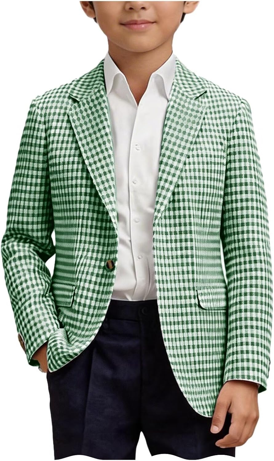 Boys Gingham Blazer Summer Slim Fit Jacket Lightweight Cotton Sport Coat for Wedding Communion Party