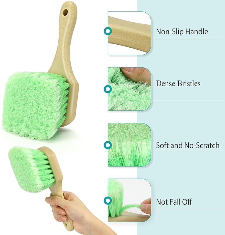 Wheel Rim & Tire Brush Set, Soft & Stiff Bristle Wash Cleaning Supplies Kit for Car Body Exterior Surface, Carpet, Truck,SUV,RV,Motorcycle