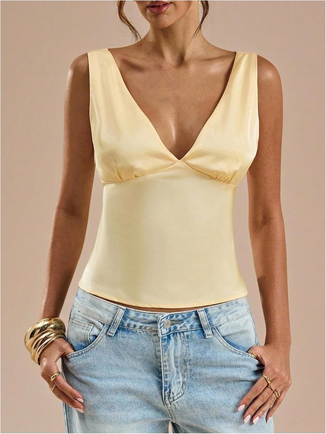 SOLY HUX Women's Satin Tank Tops V Neck Sleeveless Tie Back Silk Summer Going Out Top - Image 5